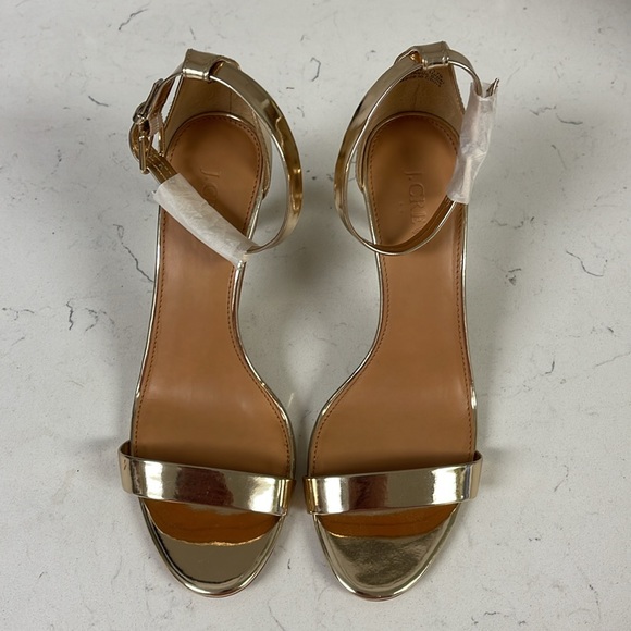 J. Crew Gold Metallic High-Heel Sandals, Ankle Straps, Size 9 1/2” New - Picture 2 of 16